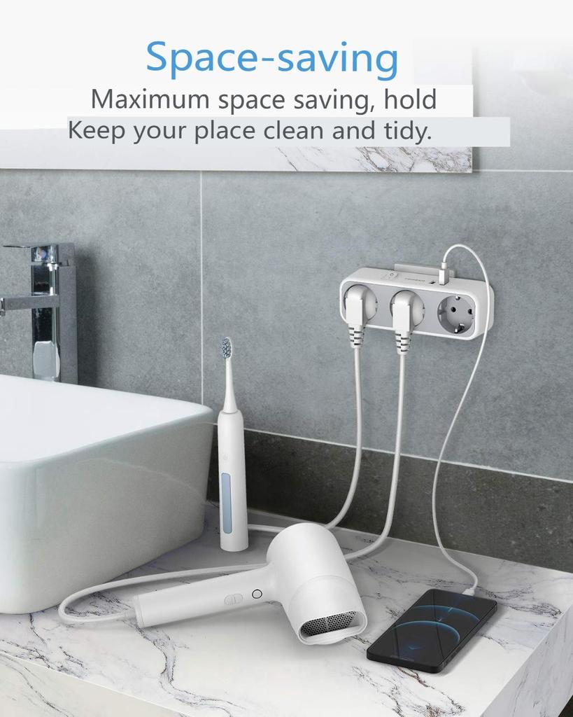 Tessan USB-адаптер европейского стандарта с 2/3 розетками переменного тока и 2 USB-портами для зарядки, настенная розетка USB-зарядное устройство с множеством средств защиты для дома, офиса, кухни