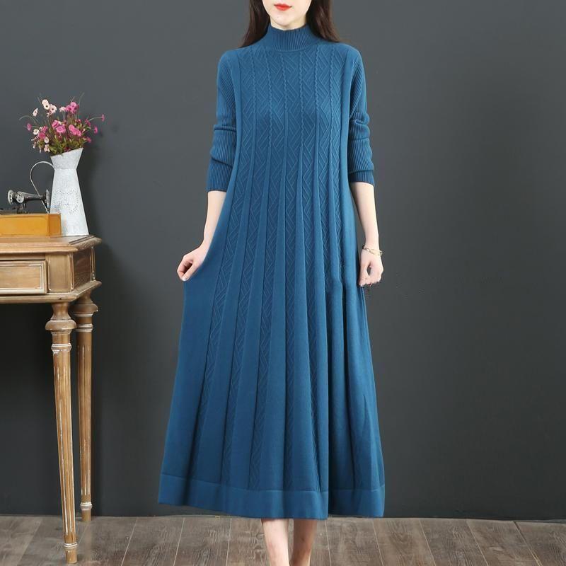 NEW Autumn Winter Covering Belly Dress Middle Aged Elderly Mother Retro Long Knitted Sweater Dresses Vestidos