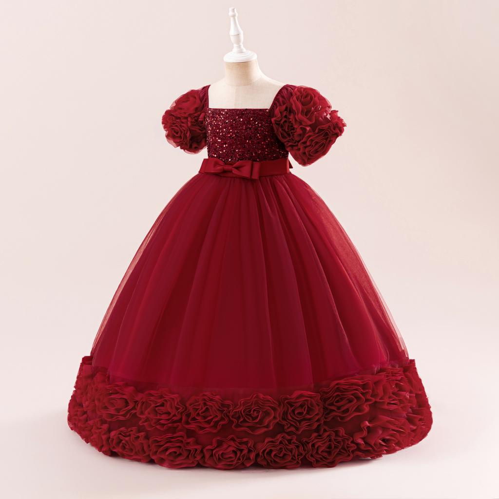 4-14 лет Рождественское платье принцессы для девочек-цветочниц для свадеб Летнее детское торжественное длинное платье с бантом для школьных вечеринок Детская новогодняя одежда