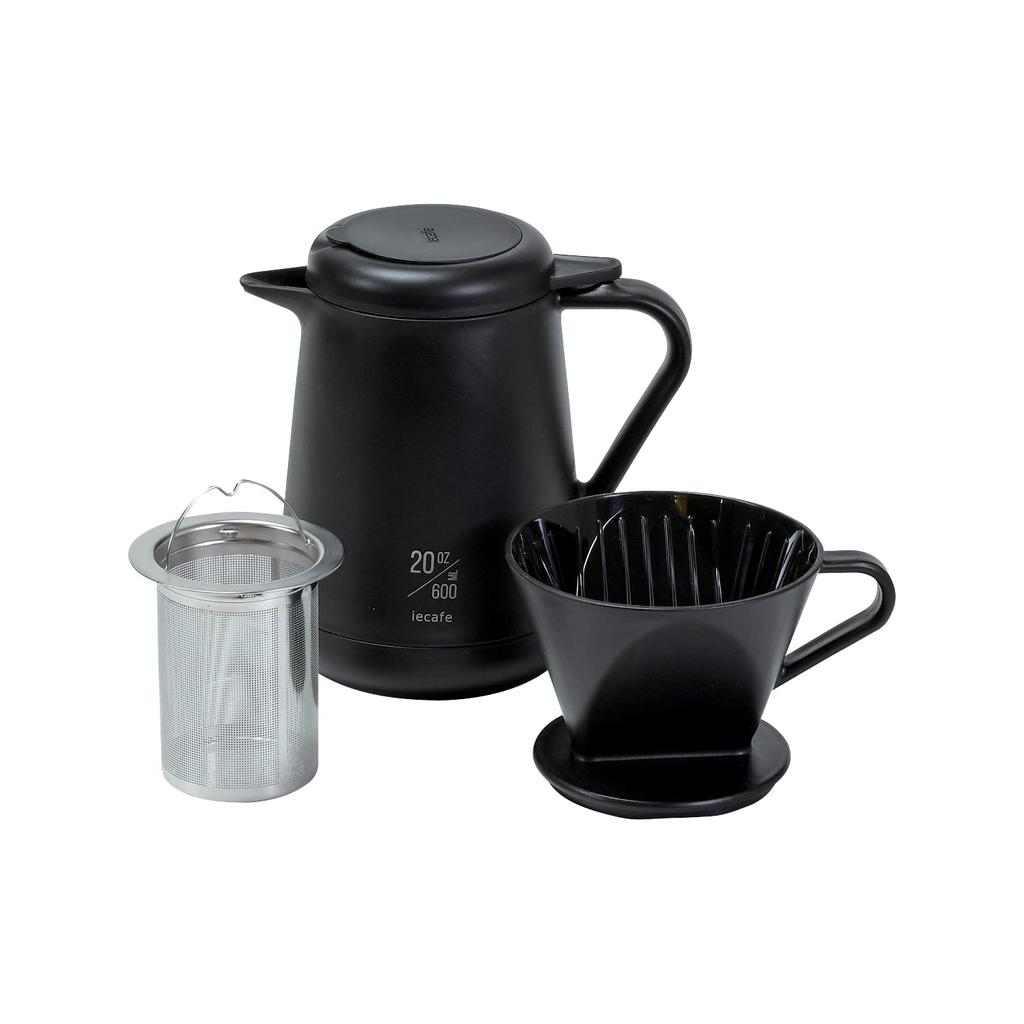 PEARL METAL Ie Cafe HB-6619 Кофейник/Чайник, 600 мл, для чая и черного чая, Двустенный с вакуумной изоляцией, Термос, Черный