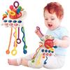 Игрушки на веревочке в виде осьминога для детей 0-3 лет, развивающие мелкую моторику, сенсорные игрушки для