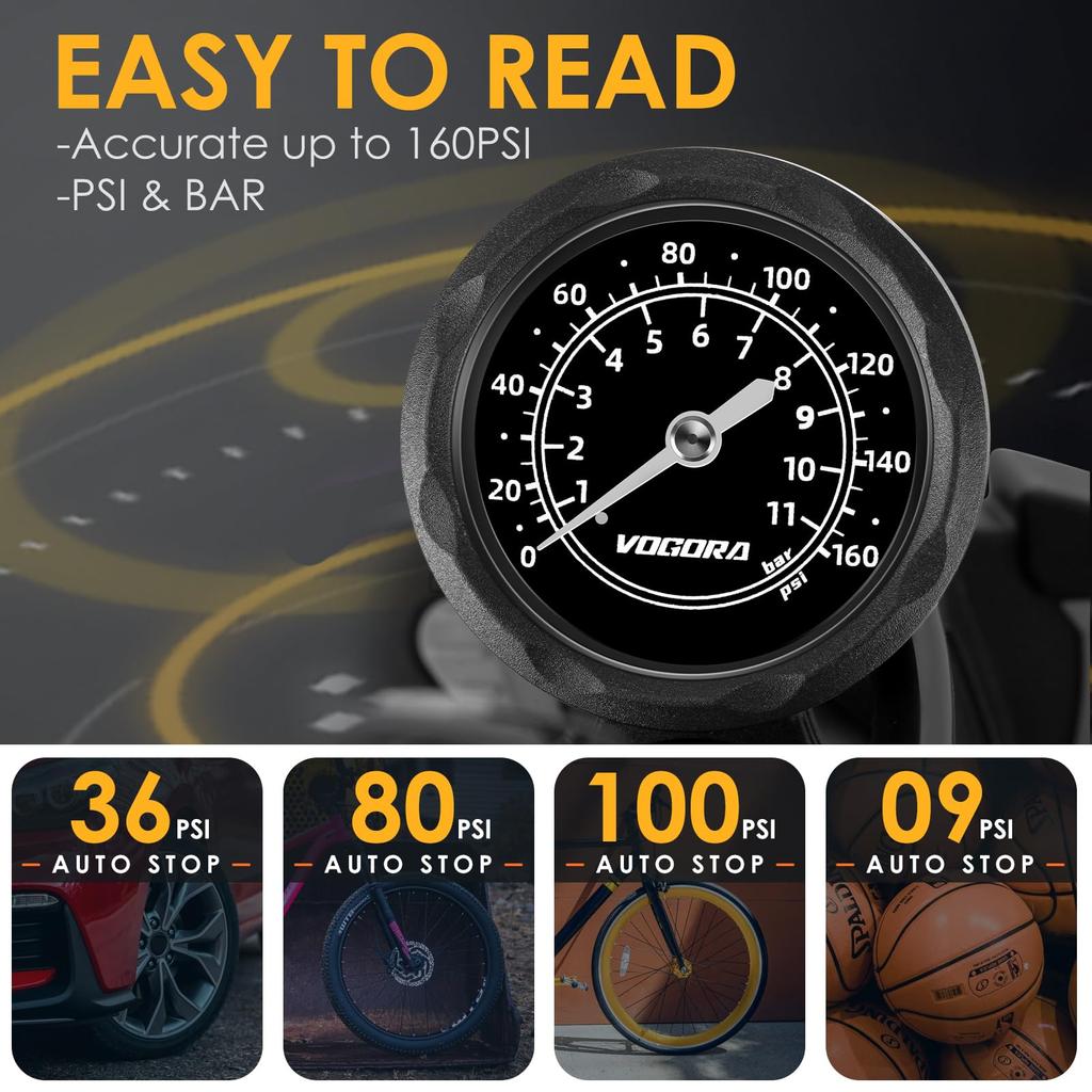 Велосипедный насос VOGORA, подходит для стилей Presta, French, American и British, насос для шоссейного велосипеда, напольный насос и насос для кроссового велосипеда, компактный