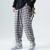 Plus Size Men's Checked Trousers Loose-Fit Trendy Drawstring Cuffed Casual Trousers Sports Trousers for Men