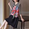 Mother's Autumn Dress With Thick Waist Cover New High-end Fold Printing Age-reducing Loose A-line Women's Clothing