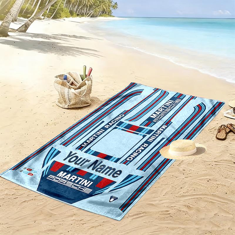 Custom Name Martini Racing Print Beach Towel, Large Soft Quick Dry Towel for Beach Camping Swimming -HE230