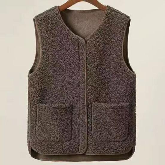 Женский жилет осень-весна с круглым вырезом, толстый флис, карманы, однотонный, без рукавов, застежка-молния, ретро, теплый, для офиса, улицы, дома, отпуска, многослойный жилет