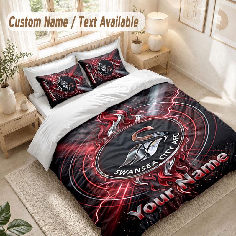Custom Name Bedding Set 3 PiecesSwansea City FC Print Duvet Cover + 2 Pillowcases Soft Bed Decor
