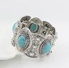 Retro European-American Turquoise Hollowed Gem Bangle: Unique Fashion Bracelet