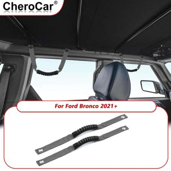 2 Pack Roll Bar Grab Handles Grip Handle Accessories For Ford Bronco + Gray