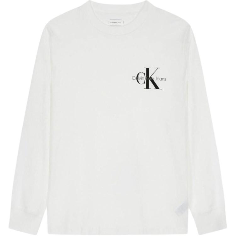Calvin Klein Свободный крой, надпись, повседневная, удобная, с круглым вырезом, с длинным рукавом, футболка, унисекс, топы, ярко-белый, J327339-YAF