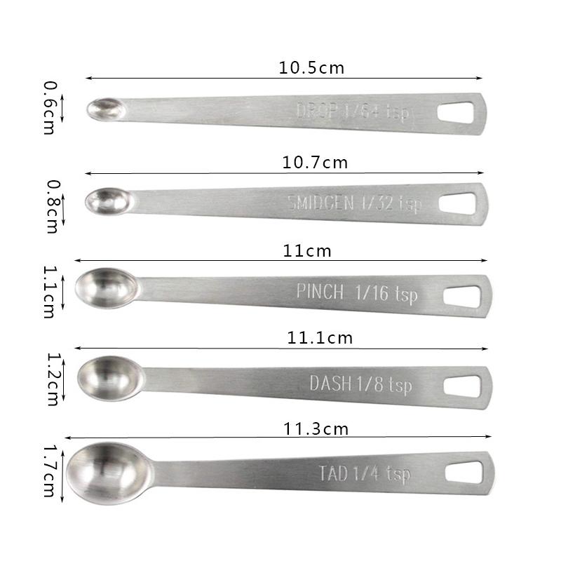 5Pcs/Set Measuring Spoon Stainless Steel Coffee Seasoning Multiple Size Spoon