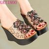 Fashion GKTINOO Summer Woman Shoes Platform Slippers Wedge Genuine Leather Women High Heel Slippers For Women Retro Sandals Female Shoes