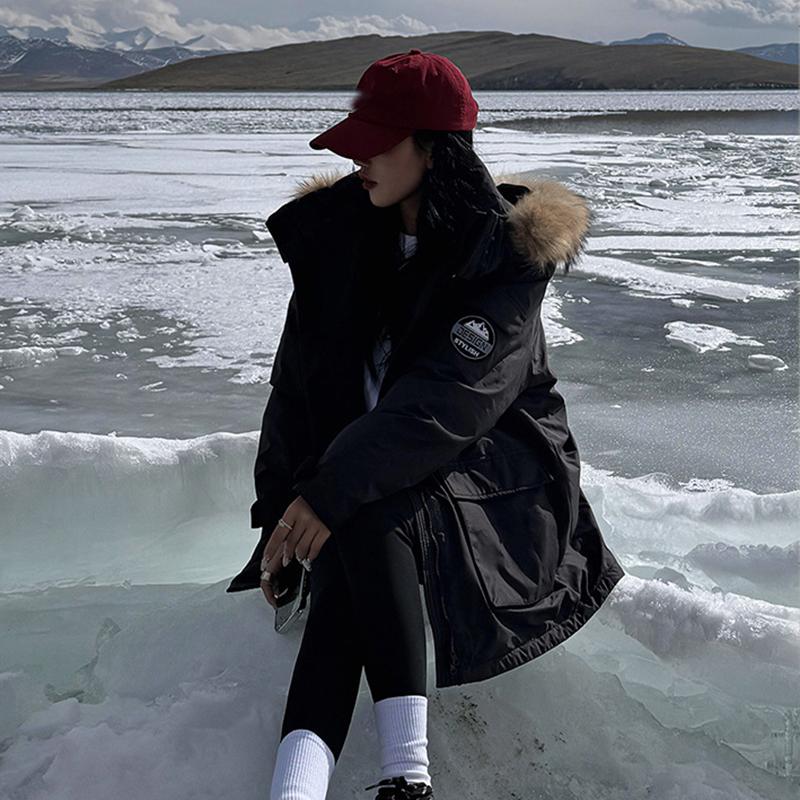 Осенняя и зимняя рабочая одежда с меховым воротником, куртка Parker Down Cotton, куртка American Fashion Cotton, теплая куртка средней и длинной длины, повседневная верхняя одежда из хлопка