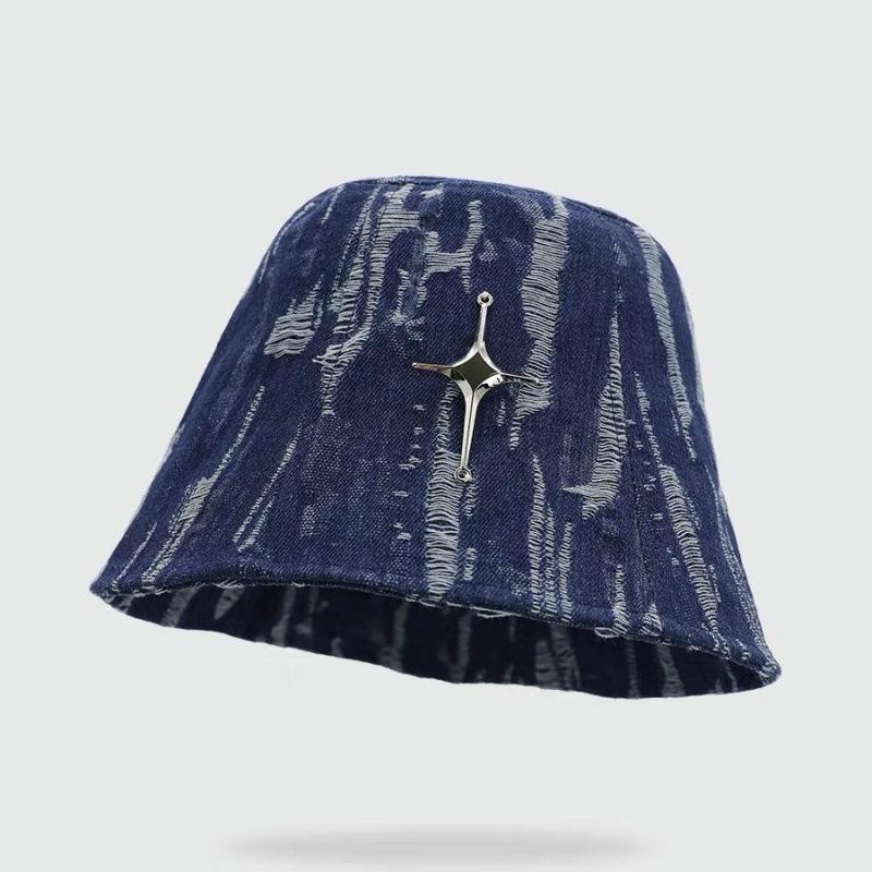 New washed old denim bucket hat female versatile Internet celebrities show washbasin hat big head circumference bucket