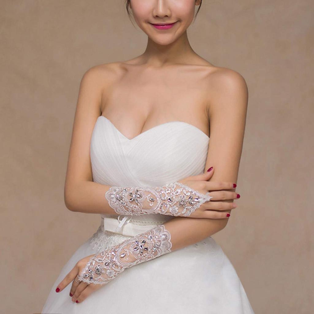 Женские свадебные кружевные перчатки, свадебные тюлевые перчатки без пальцев, манжеты на запястье с кристаллами и блестками, белые перчатки на пальцах с крючком