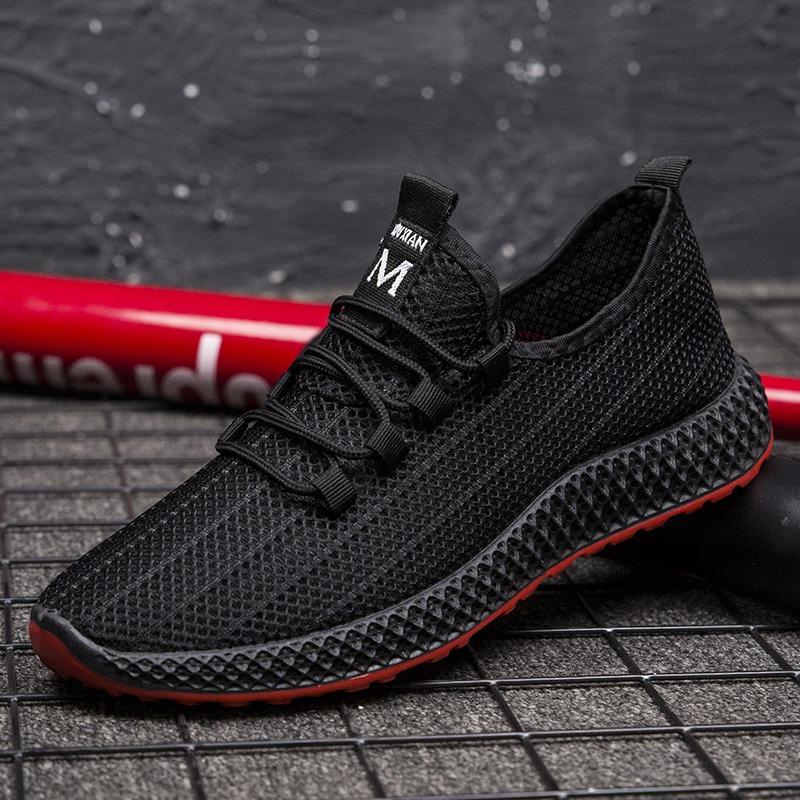 Summer trend men's shoes hollow mesh breathable men's sports shoes soft sole non-slip black shoes men