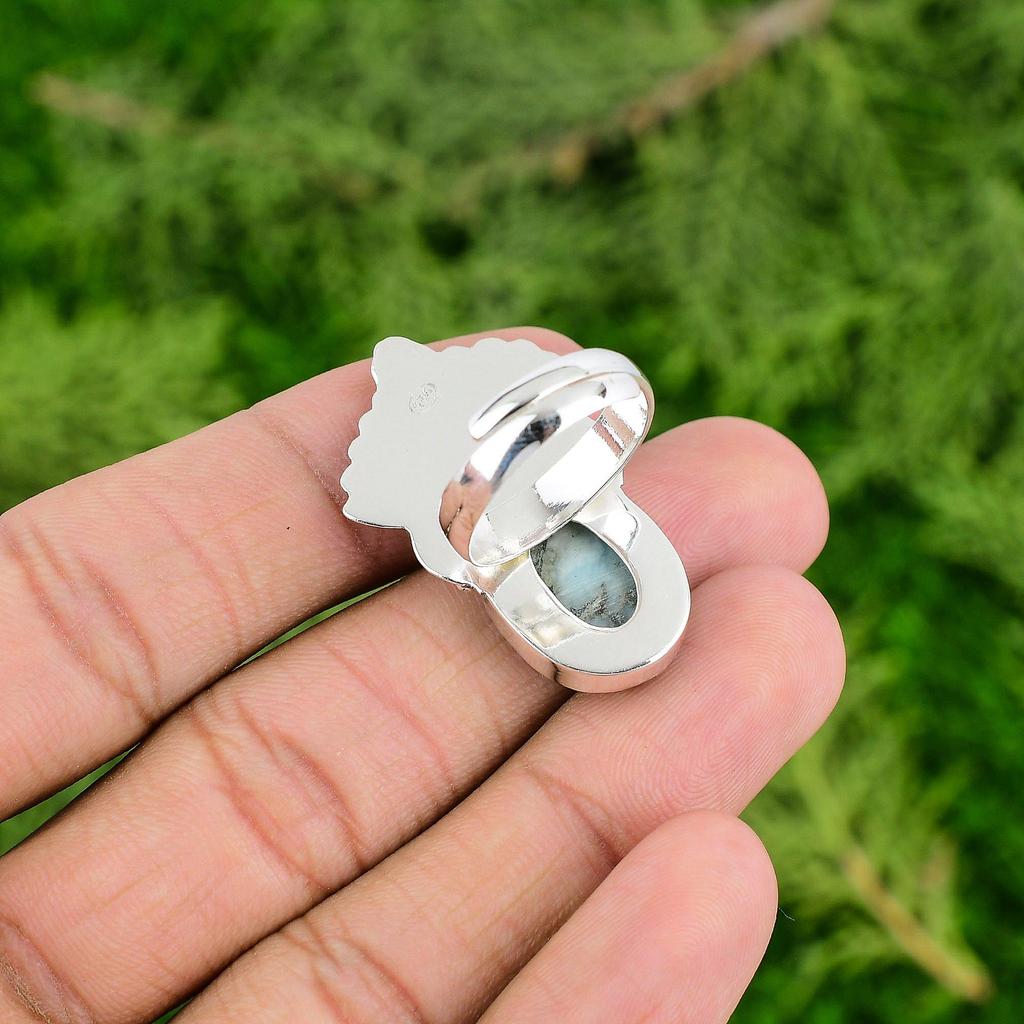 Throat Chakra Natural Larimar Sterling Silver Daughter New Solitaire Trendy Ring