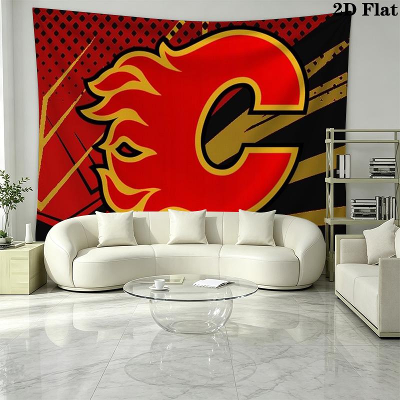 Calgary Flames Wall Tapestry Aesthetic Wall Hanging Printed Fabric Blanket Decorative Tapestries for Bedroom Living Room Home Decor