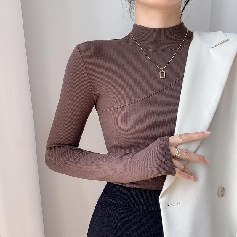 Brushed Warm High-elastic Modal Cotton Half Turtleneck Bottoming Shirt for Women Long-sleeved T-shirt Autumn and Winter Inner Slim Fit