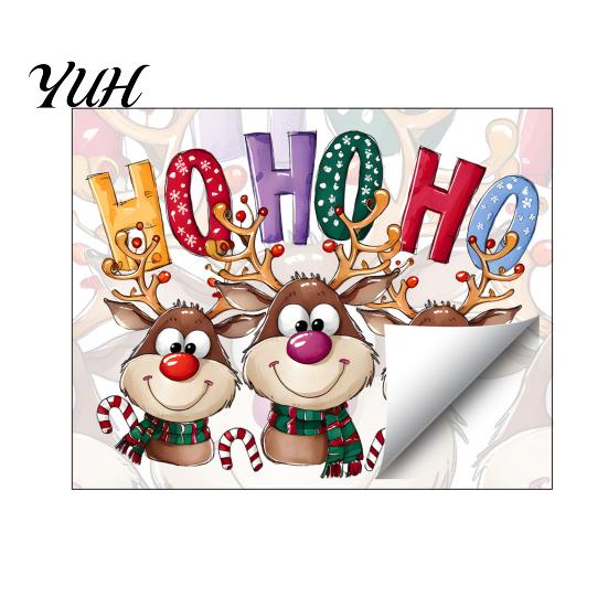 Christmas Scene Settings Static Cling Window Stickers, Cartoon Reindeer HOHOHO Art Glass Decals, Reusable Film Festive Holiday Decor for Home Windows