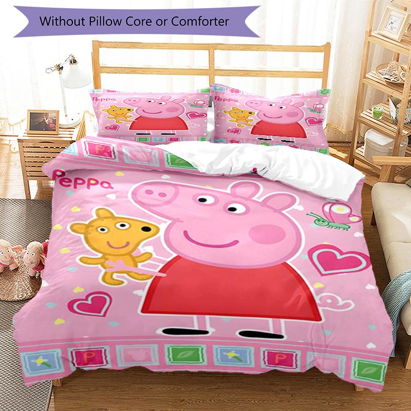 3pcs Pink Pig (2) Design Cover Set - HD Printed Bedding with 1 Cover and 2 Pillowcases - Perfect for Home and Dorm Decor