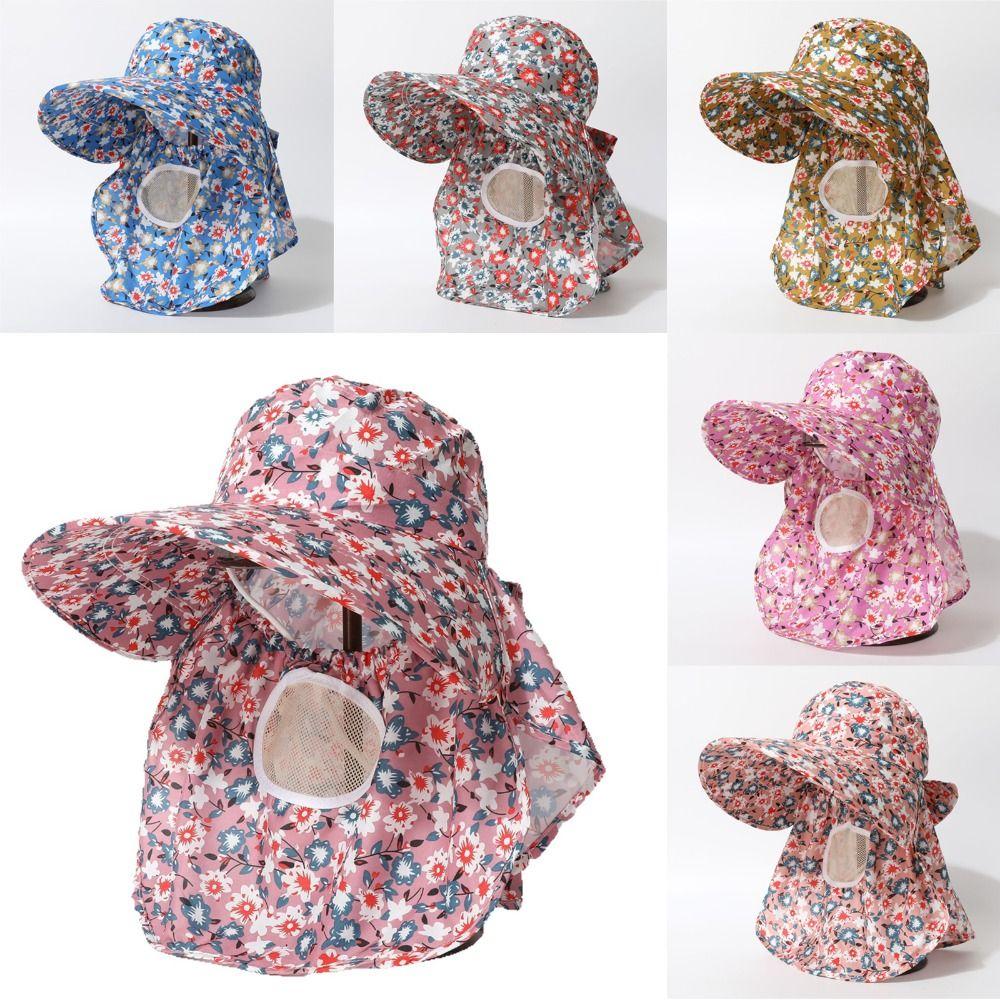 Wide Brim Sunscreen Hat with Shawl Fishing Cap New Tea Picking Hat Women