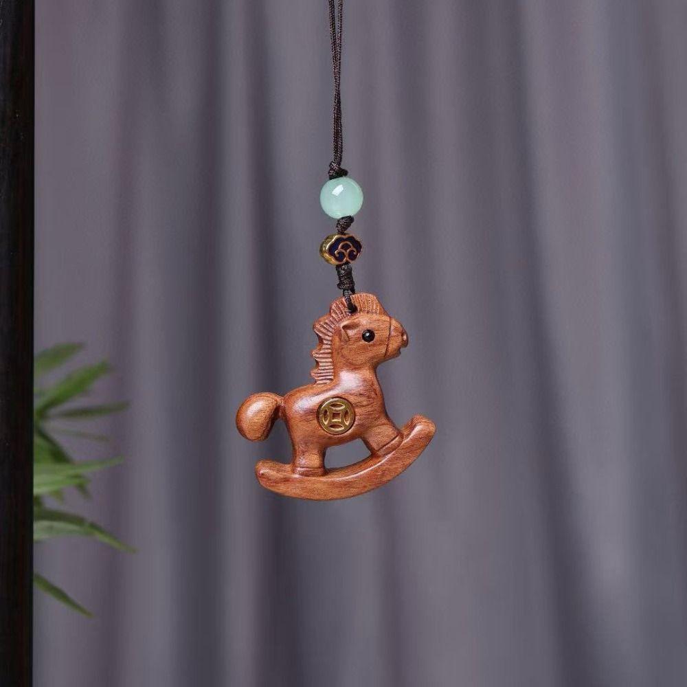 Traditional Horse Keychain Wooden Zodiac Key Ring Chinese Style Mobile Phone Chain New Year Gift