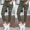 Cargo Pants Women Fashion Slim High Waisted Stretchy Skinny Broken Hole Pencil Pants Solid Color Streetwear Trousers