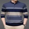 Мужская весенне-осенняя новинка, рубашка поло с длинным рукавом для людей среднего возраста и молодежи, осенняя одежда, полосатая футболка с воротником