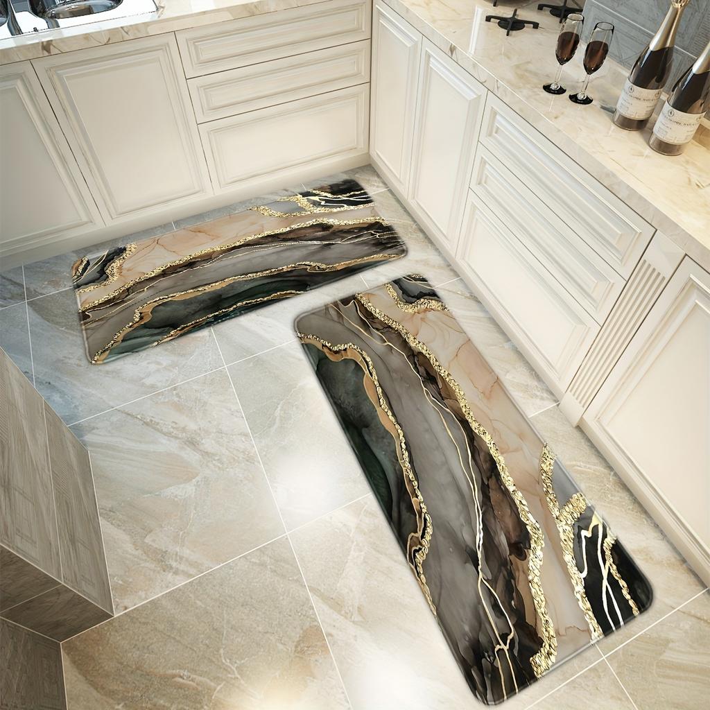 Роскошный мраморный кухонный коврик в золотистую полоску, мягкий утолщенный кухонный коврик, водонепроницаемый нескользящий маслостойкий напольный коврик, коврик для бега