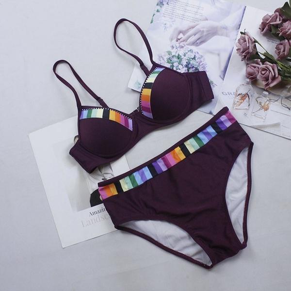 Новый летний женский комплект бикини с цветными блоками и высокой талией, плавки, повседневная женская пляжная одежда, купальный костюм, купальник, нижнее белье