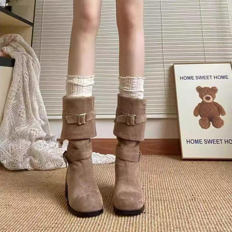 Весенние и осенние классические ковбойские ботинки женские грубые длинные ботинки показывают ноги тонкие и удобные штабелируемые ботинки