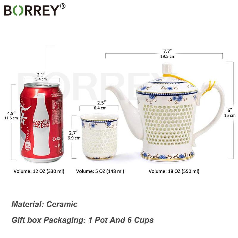 Керамический фарфоровый чайный сервиз BORREY, 1 горшок, 6 чашек в подарочной коробке, Ling Long Devil's Work, цветочный чайник кунг-фу, чайник для чая Пуэр Улун