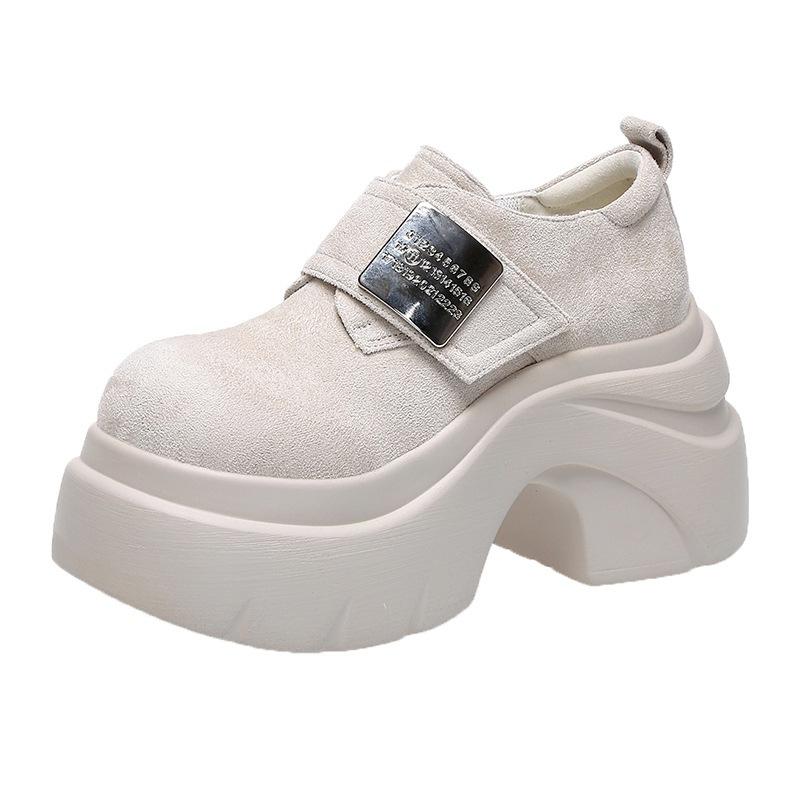 Маленькие туфли на платформе, увеличивающие рост, ретро универсальные лоферы женские 2025 осень новые европейский и американский стиль на липучке одинарные туфли