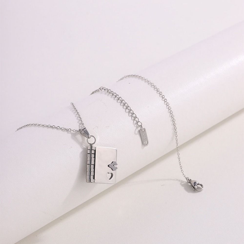 Openable Book Pendant Necklace Stainless Steel Lovers Choker Necklace Women's Sweater Chain  Couple