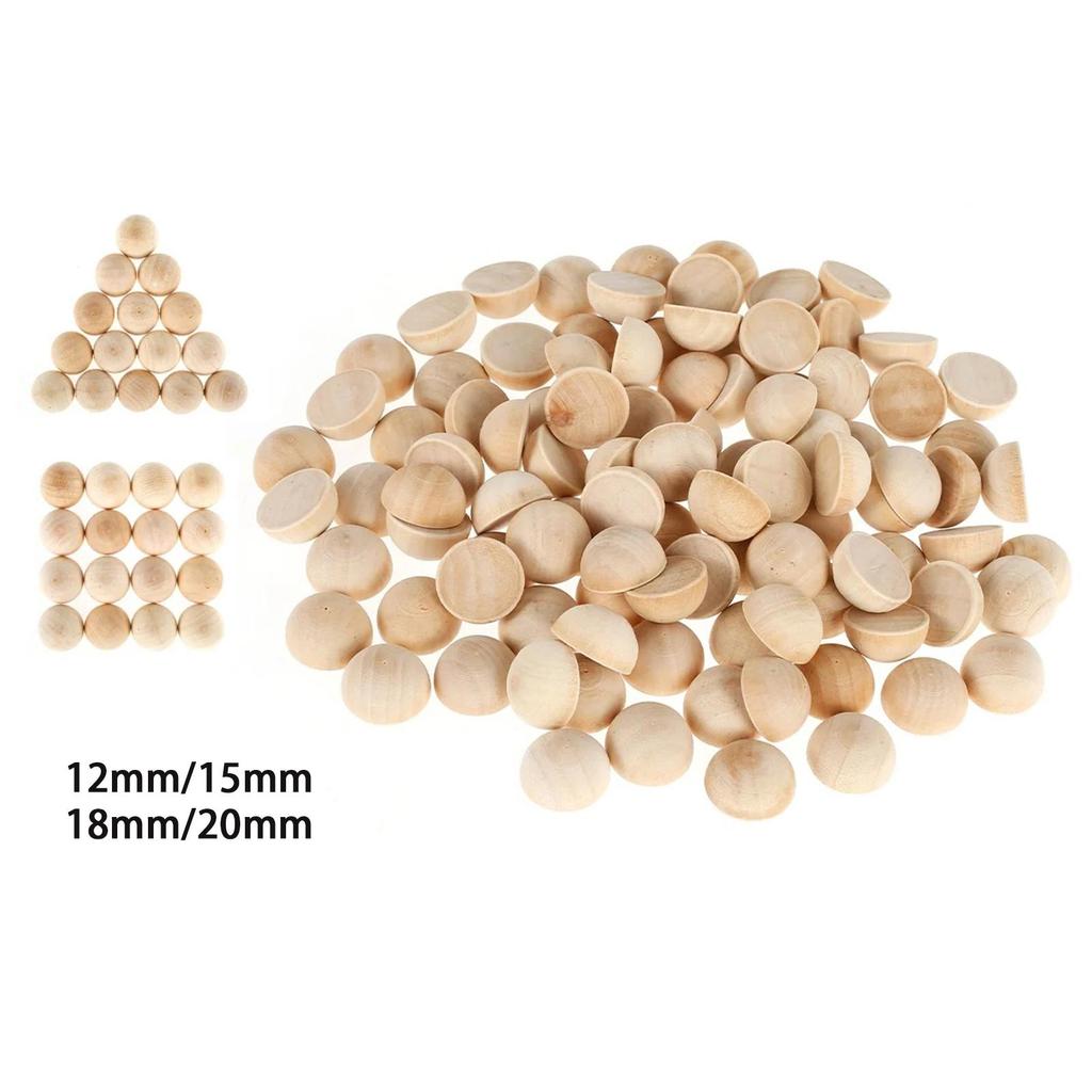 100Pcs Unfinished Half Wooden Beads for Paint DIY Projects Tiered Tray Decor