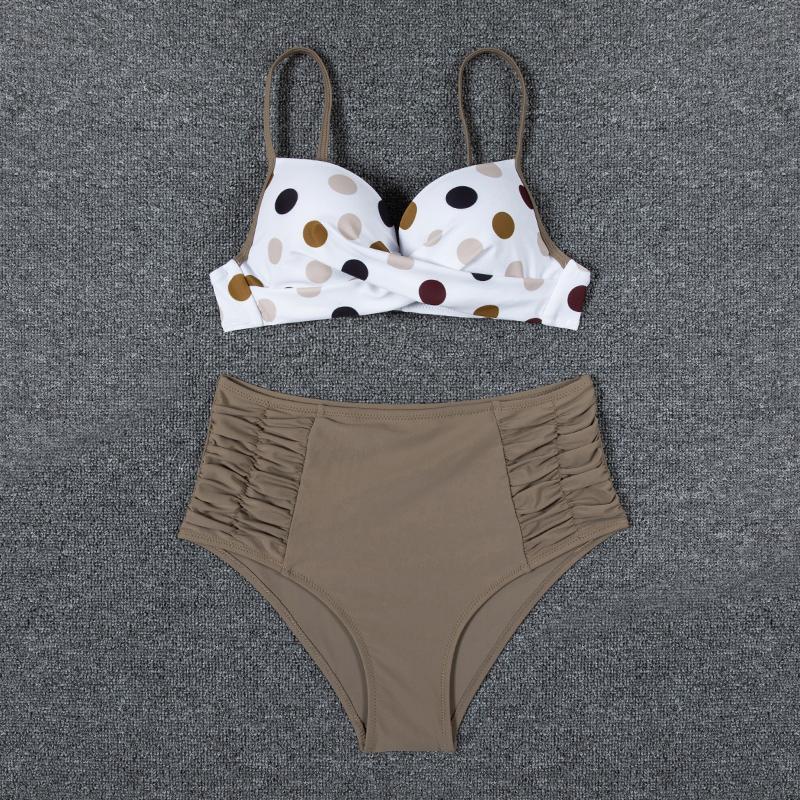 Купальник с высокой талией, женский купальник, пуш-ап, бикини в горошек, купальный костюм, купальный костюм