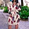 Women Plus Size V Neck Long Sleeve Geometric Printed Fitted Knee Length Dress