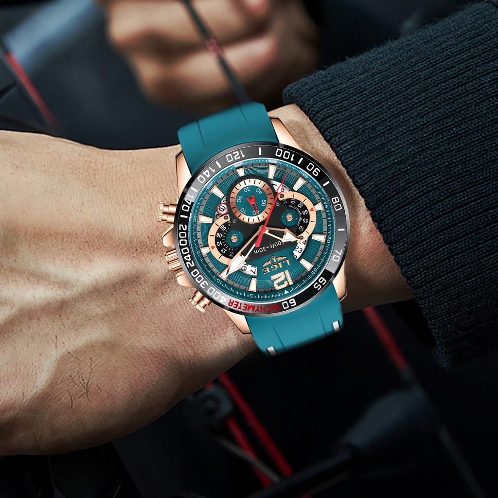 FOXBOX Military Watch Waterproof Luminous Soft Silicone Mens Quartz Wristwatches Fashion Chronograph Calendar Sport Man Watch