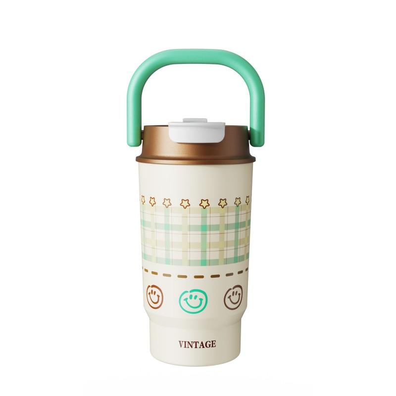 316 Stainless Steel Insulated Cup Dual Sip Lid Portable Handle Leak-Proof Travel School Office