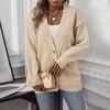 Vintage Solid Color V-Neck Cardigan Long Sleeve Loose Knitwear Sweater for Autumn Winter Warm Top