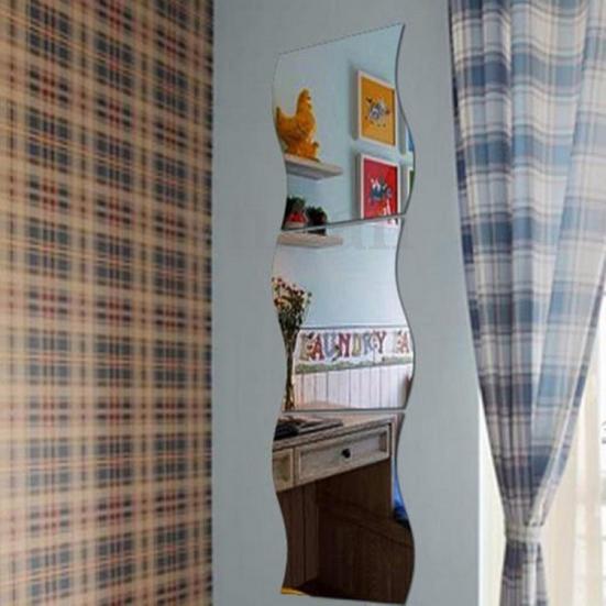 6 шт. зеркальные клейкие наклейки волнистый дизайн для гостиной, сейф, съемное акриловое зеркало, настенная наклейка, практичная самоклеящаяся