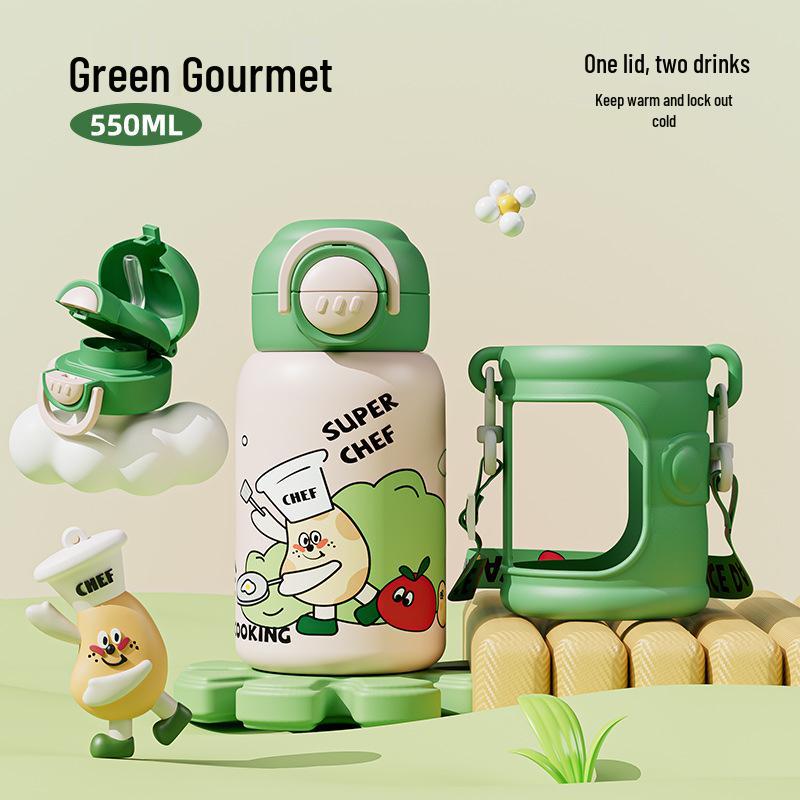 316 Stainless Steel Cartoon Flip-Top Children's Thermos - Portable Double Drink Water Bottle for Students