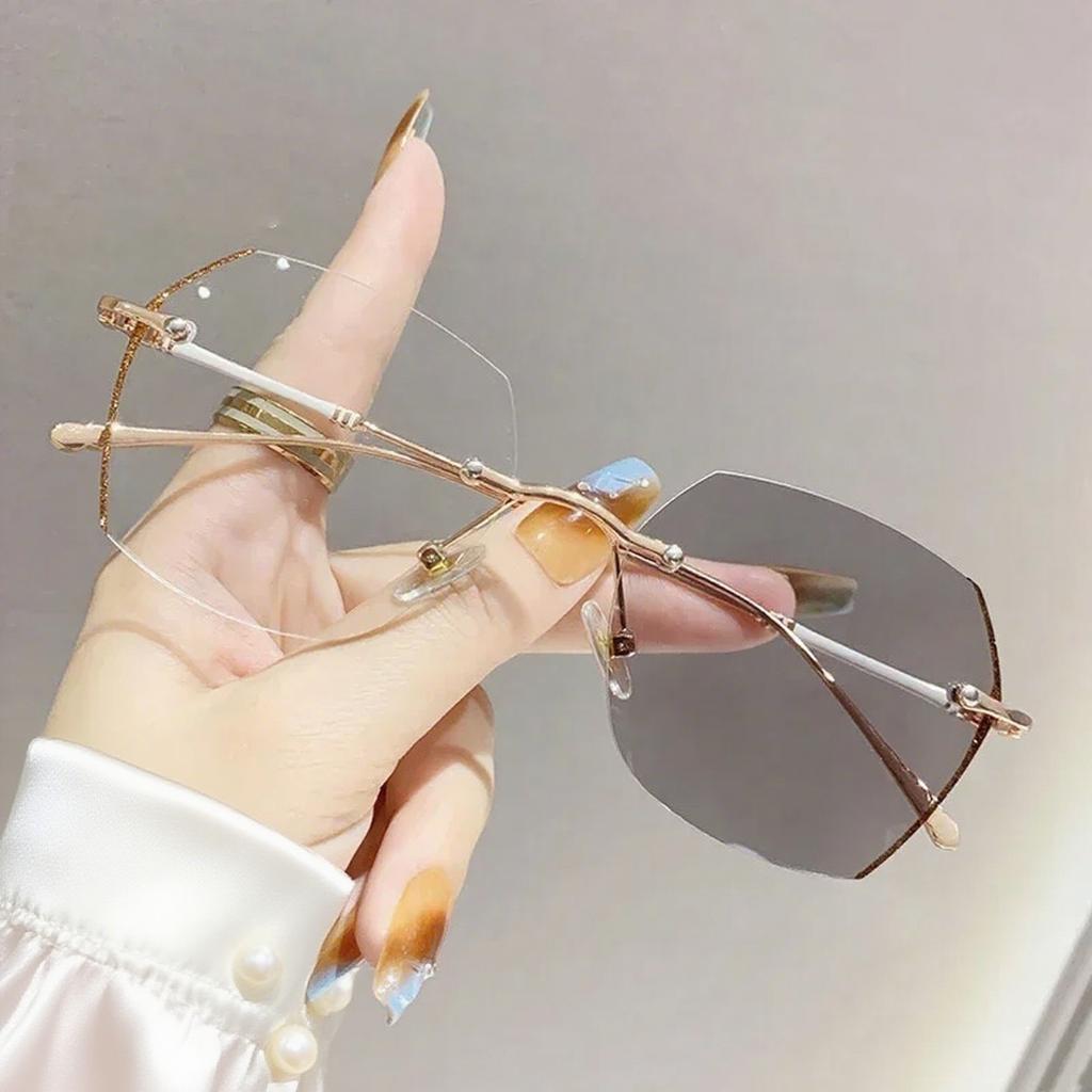 Женские модные без оправы фотохромные очки для миопии Мужские большие очки для защиты глаз от синего света для близи Диоптрии