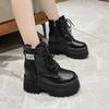 Зимние ботинки 2024 года, высокие мотоциклетные ботинки на танкетке, теплые женские ботинки на толстой подошве, новые осенние кожаные туфли для женщин