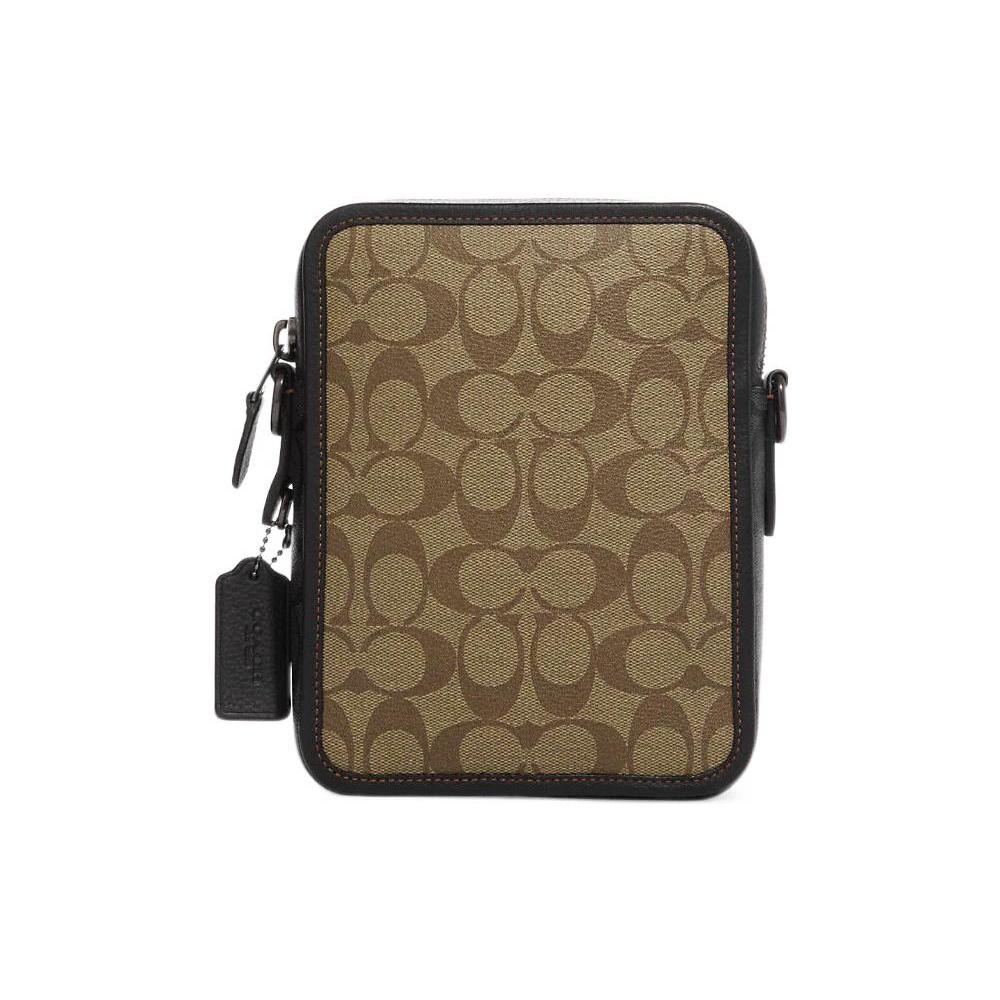 COACH Sullivan Coated Canvas With Pebbled Leather Crossbody Bags Small Men's Khaki With Charcoal CC090-QBTUP