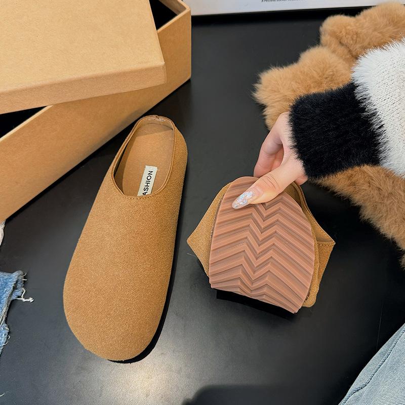 Ретро сумка-мешок с плоским дном, голова, шлепанцы Boken, женские, 2025, осень, новые, универсальные, на плоской подошве, ленивые сандалии, один педаль и полушлепанцы