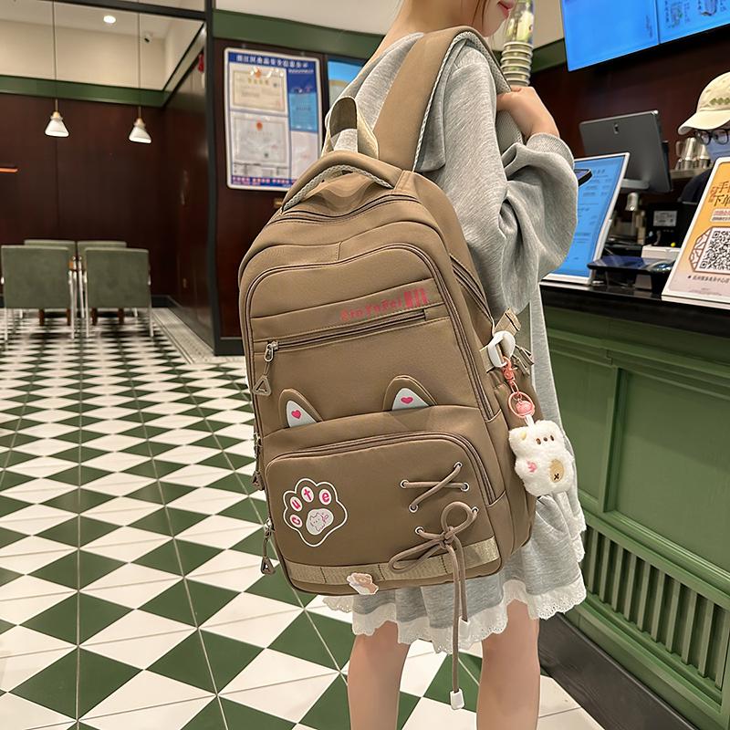 Cartoon Cat Студенческий школьный рюкзак женский легкий рюкзак с несколькими отделениями большой емкости