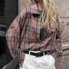 Винтажные модные свободные клетчатые рубашки женские с длинным рукавом поло с воротником хлопковые топы однобортные свободные блузки для поездок на работу повседневные базовые стили весна осень