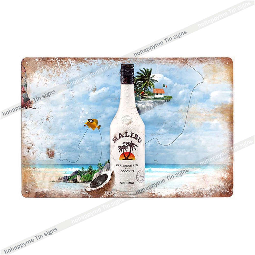 Малибу Жестяная Табличка Ром Металлическая Картина Табличка Для Бара Паба Клуба Кафе Наклейка На Стену Украшение Семейный Постер Тарелки 20x30см